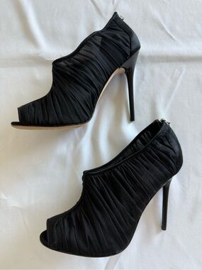Badgley Mischka Black Pleated Peep-Toe Stiletto Booties